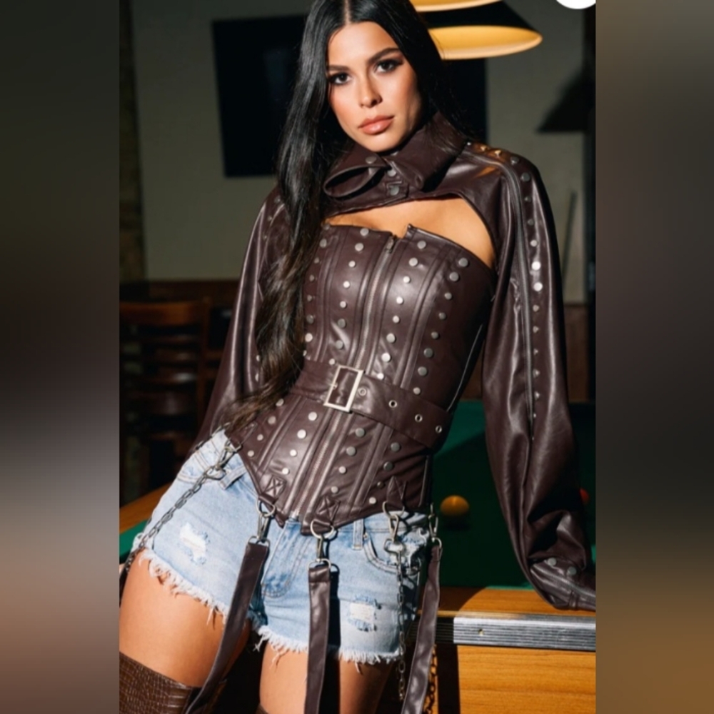 Akira Chocolate Faux Leather Bolero